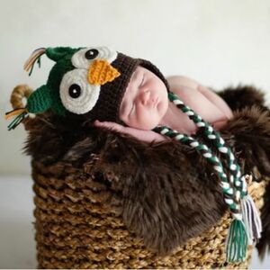 Daisy Baby Unisex Kids Owl Beanie Hat Hunter Green Photography 2-8 years NWT